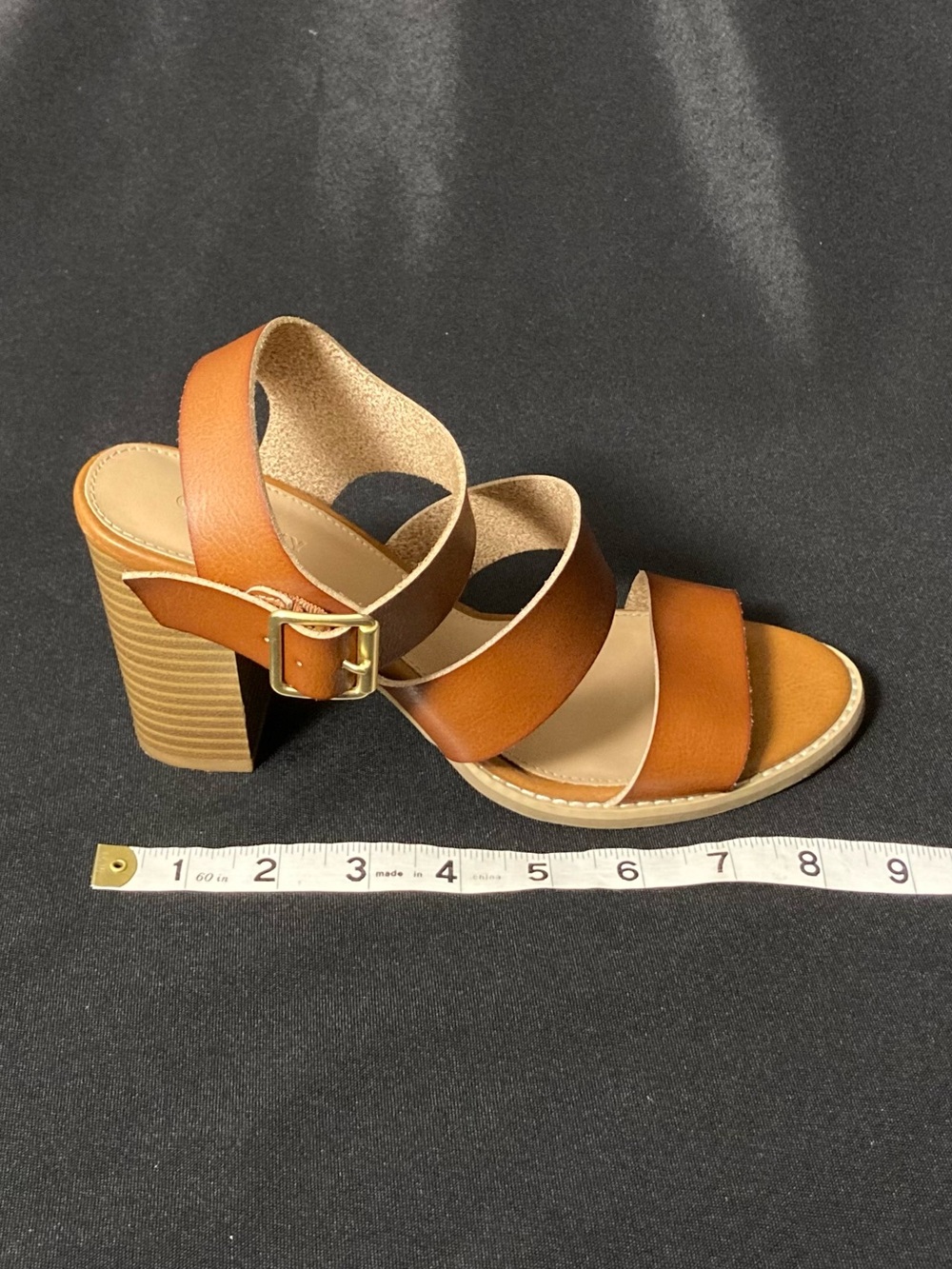 Old Navy Brown Faux Leather High Heel Buckle Strap Sandals Size 8 - Picture 11 of 14